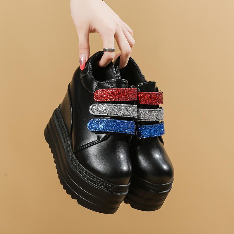 

Women Ankle Boots 2026 Autumn Leather Shoes Woman Platform Height Increased Sneakers Thick Sole Wedges Boots Zapatos De Muje 34 чорний