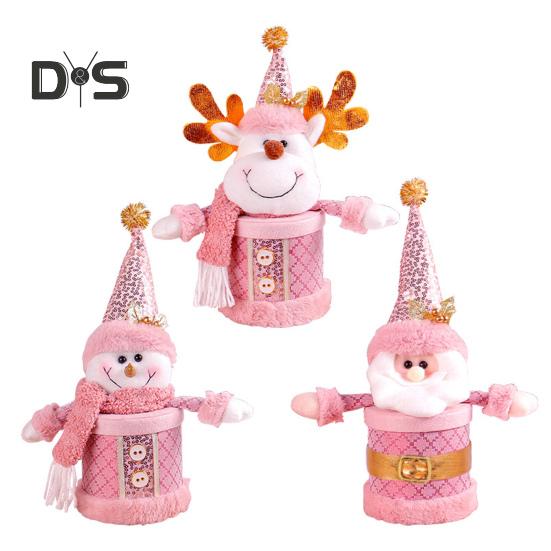 Christmas Candy Jar Christmas Plush Santa/Snowman/Elk Candy Holder Pink Candy Storage Box Fruit Packaging Jar for Home Decor