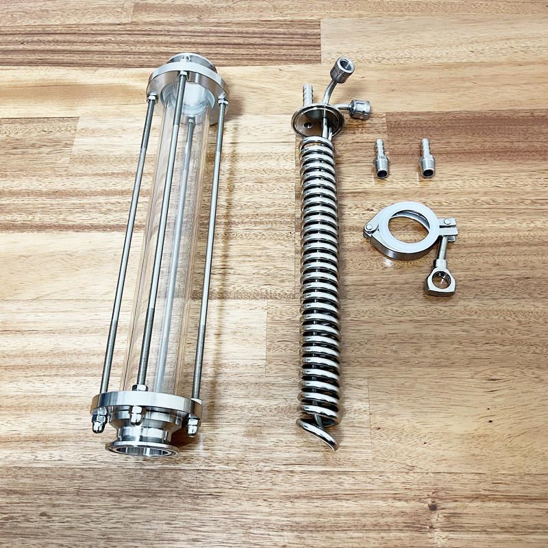 2" OD64mm Reflux Homebrew Coil Condenser Dimroth With 2"Sight Glass Diopter For Moonshine Distillation Column Cooling Coil SS304