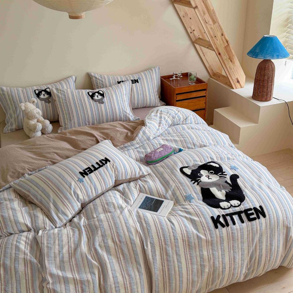 Cotton cartoon washed cotton four-piece set INS wind three-dimensional towel embroidery children's dormitory cute pure cotton three-piece set