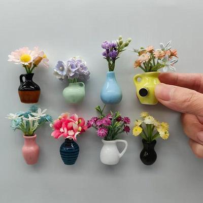 1Pc 3D Stereo Ceramic Miniature Vase Fridge Magnet - Ins Style Dollhouse Home Decoration Refrigerator Sticker
