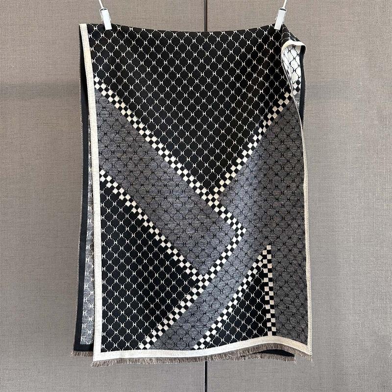 Autumn Imitation Cashmere Warm Short Beard Fringed Scarf Letter Splicing Fashion Jacquard Scarf Autumn and Winter Cold Shawl