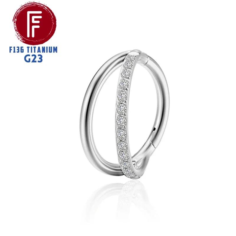 

G23 Titanium Daith Cartilage Earrings 16G Helix Nose Septum Piercing Conch Hinged Clicker Body Jewelry Ear Ring Zircon 16G 1.2x8mm