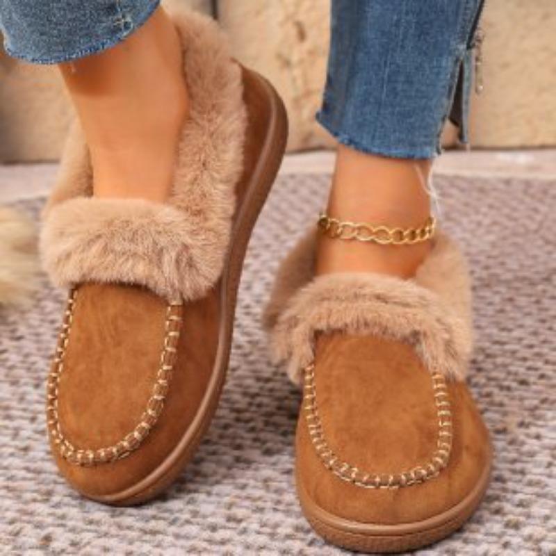 Women's Lightweight Thick-Sole Winter Insulated Slip-On Fur-Lined Snow Boots Anti-Slip Cushioned Casual Athletic Fleece-Lined Cotton Boots