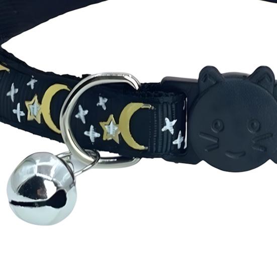 Pet Collar Cat Face Safety Buckle Quick Release Adjustable Length Soft Bell Hot Stamping Star Moon Design Cat Collar