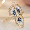 Vintage Inlaid White CZ Enamel Women's Ring Ethnic Gold Color Geometry Daily Wear Party Jewelry Anniversary Gift