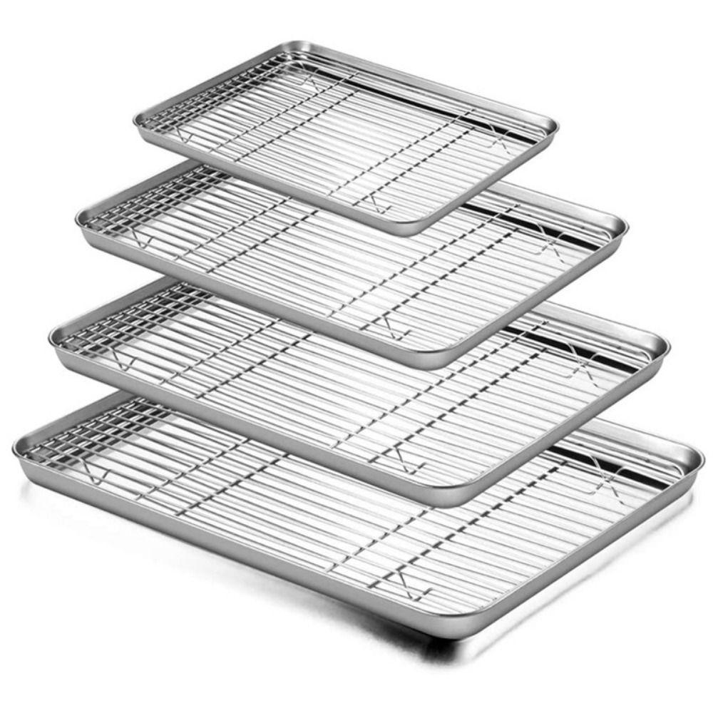 Nonstick Baking Sheet with Cooling Rack Set Stainless Steel Pizza Barbecue Shelf Kitchen