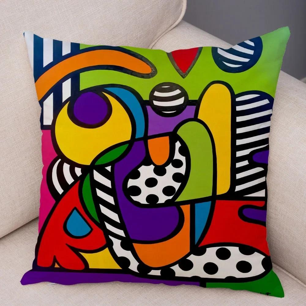Geometric Cartoon Girl Decorative Pillowcase Living Room Office Ornaments Home Pillowcase