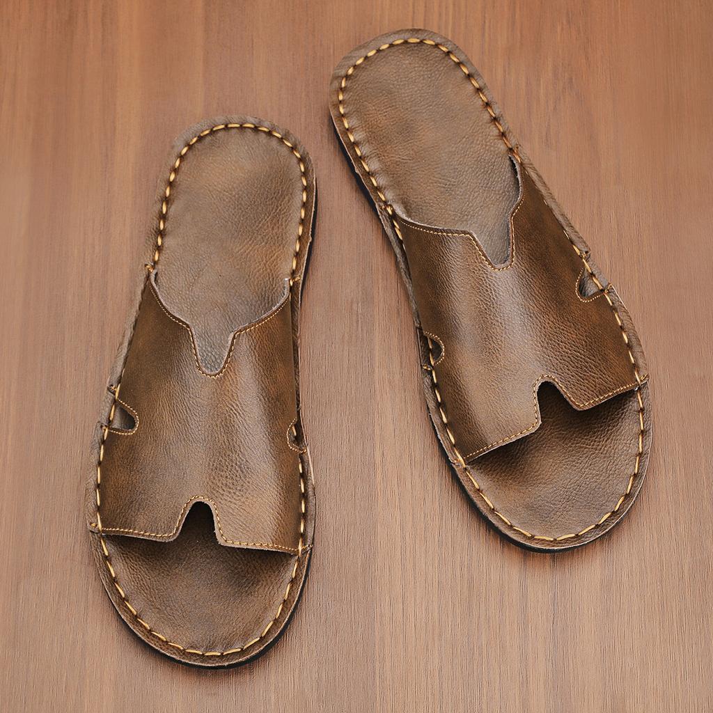 Summer Men's Leather Slippers Casual Beach Sandals Comfortable Non-Slip Mules Sandals for Men