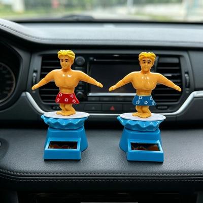 Yousheng Surfer Boy Solar Car Nodding Toy, Cartoon Bobblehead for Dashboard, Auto Swing Shaking Figure for Office