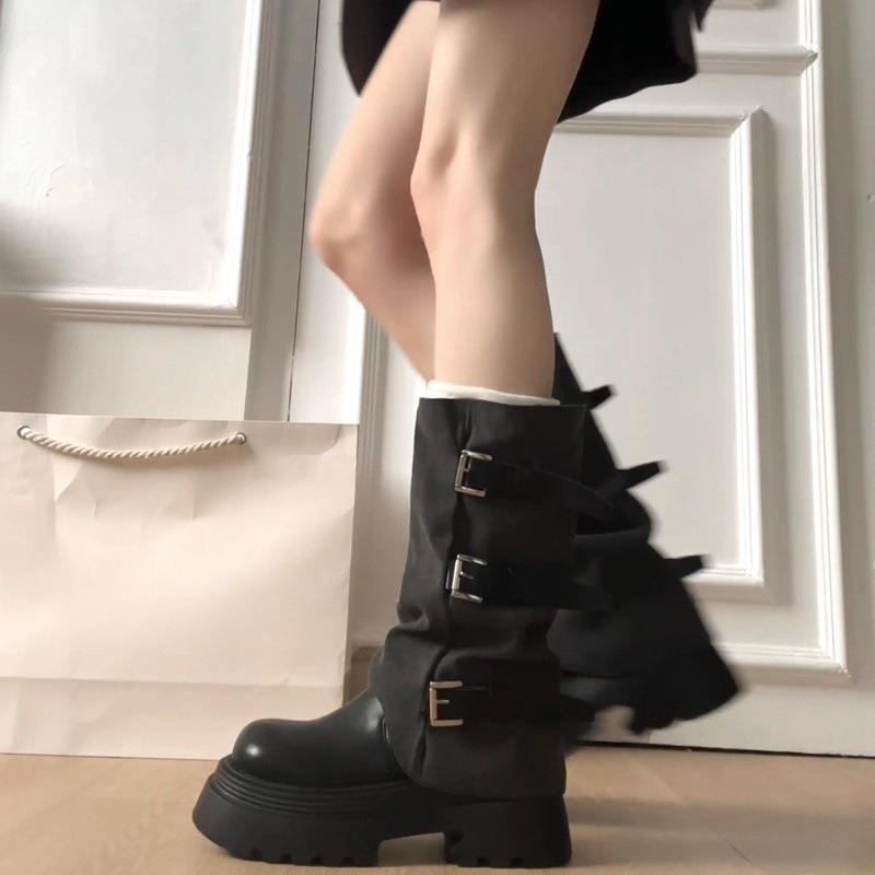 thick-soled belt buckle boots women's new autumn and winter trouser boots tall western cowboy knight boots