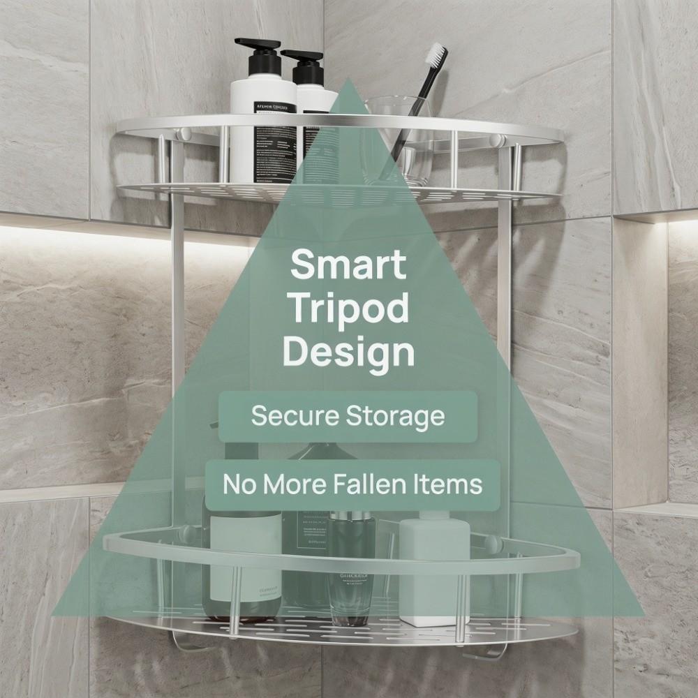 Two Layer Corner Shower Shelf Silver Bathroom Corner Shelf Durable Shower Shelf Rack  Household Use