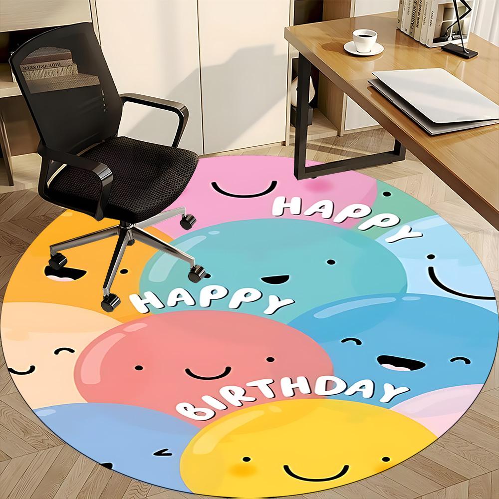 1pc Happy Birthday Office Round Area Rug, Indoor Mat Suitable ForOffice, Under Office Chairs Bedroom Living Room Home Decor, Room Deco D024