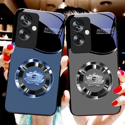 Коло Лотос Золотий Для Oppo A79 5G 58 78 74 60 4G Reno 11F Realme GT 6 11 Note 50 10 C55 X2 Загартоване Скло Чорний Чохол для Телефона