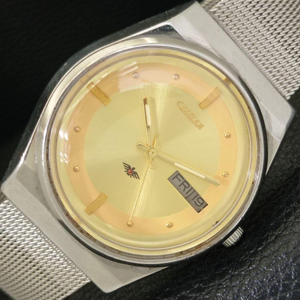 

VINTAGE CITIZEN AUTOMATIC 8200 JAPAN MENS GOLDEN COLOR DIAL WATCH a702746-1 R210-a702746