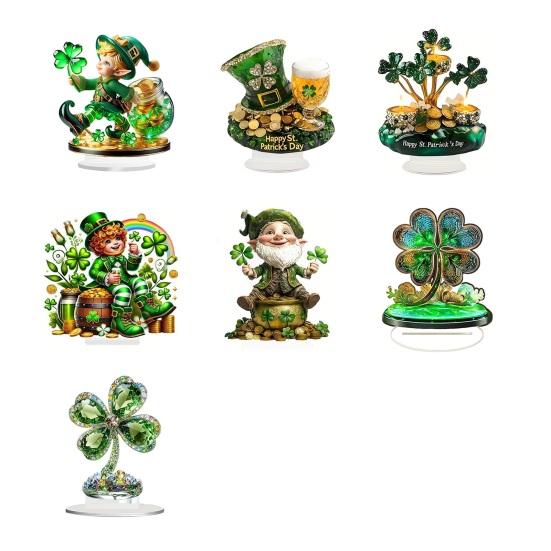 St. Sint Patrick's Dag Acryl Tafelbord 2D Ierse Klavertje Vier Kabouter Tafelblad Ornament voor Binnen Huis Bureau Plank Decoratie