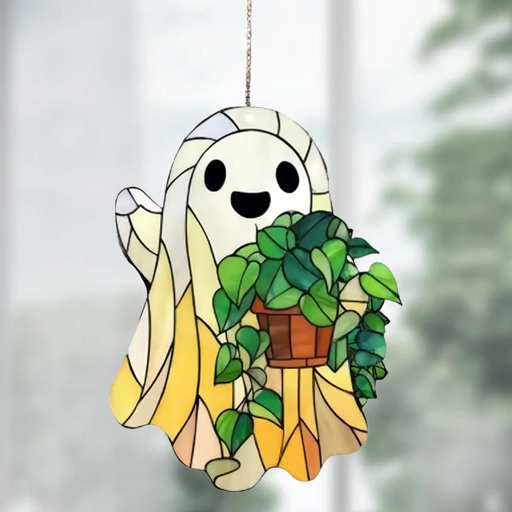 Ghost Sun Catcher Acrylic 2D Flat Halloween Tree Ornaments Cute Ghost Suncatcher for Window Decor Indoor Outdoor Holiday Crafts