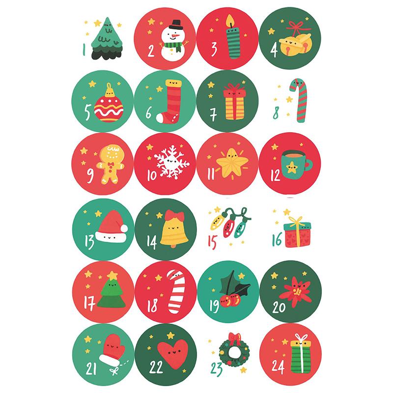 24Pcs/sheet Christmas Advent Calendar Number Sticker DIY Cookie Candy Packaging Sticker Gift Bag Wrapping Seal Dot Label