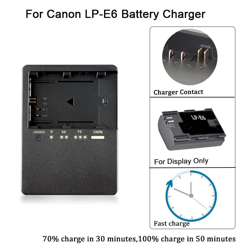 

LP-E6 LP-E6N LC-E6 charger suitable for Canon: compatible with LP-E6NH LC-E6E battery EOS R Ra R5 C R6 R7 DSLR 60D 60DA 70D 80D EU PLUG