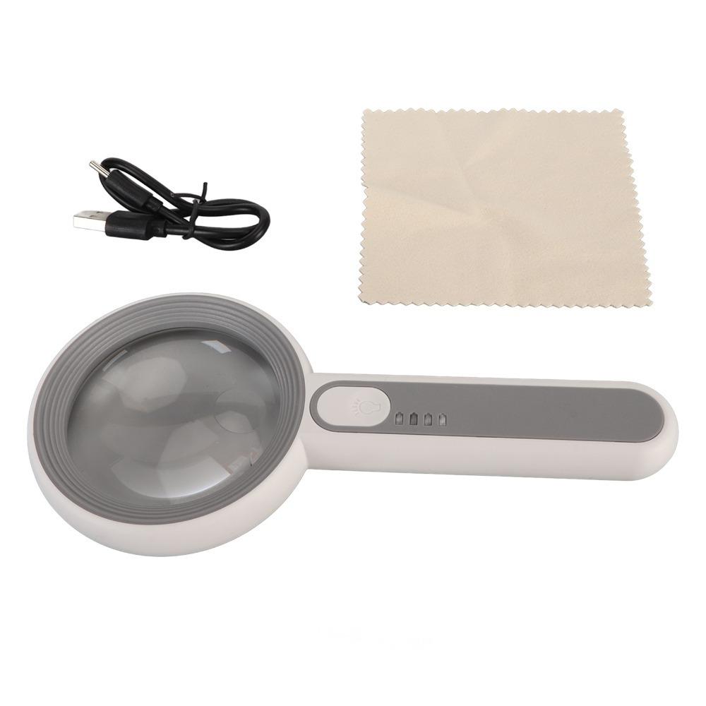 

Professional Rechargeable LED Magnifying Glass 16 LED Lights Reading Magnifying Glass Handheld Magnifier Close Work білий
