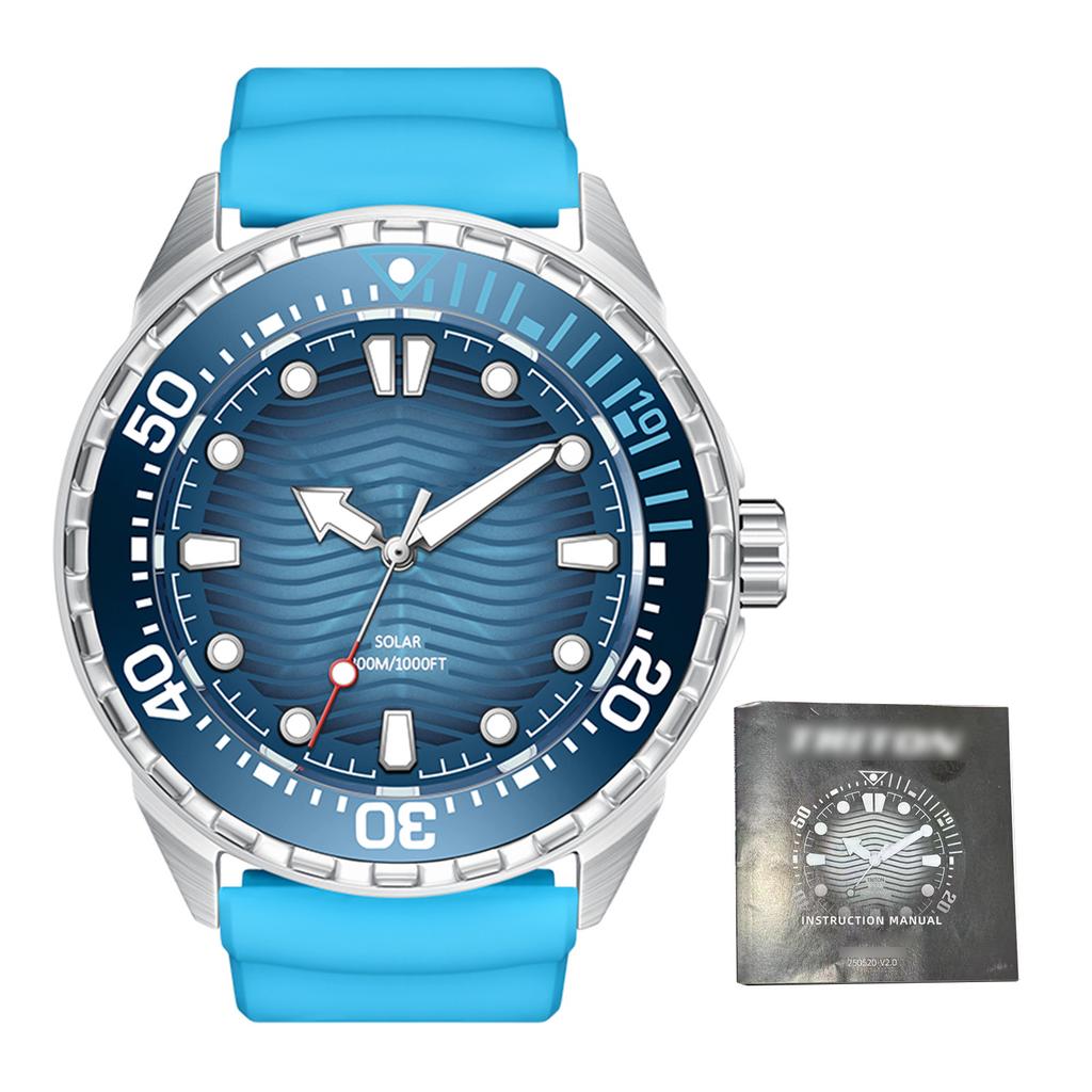 Solarbetriebene Quarz-Tauchuhr Nachtleuchtend 300M Wasserdicht Silikonarmband für Herren Damen Blau