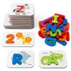 Set Cartonașe cu Numere și Alfabet, Litere și Numere din Lemn Abc, Joc Puzzle Jucării Educative