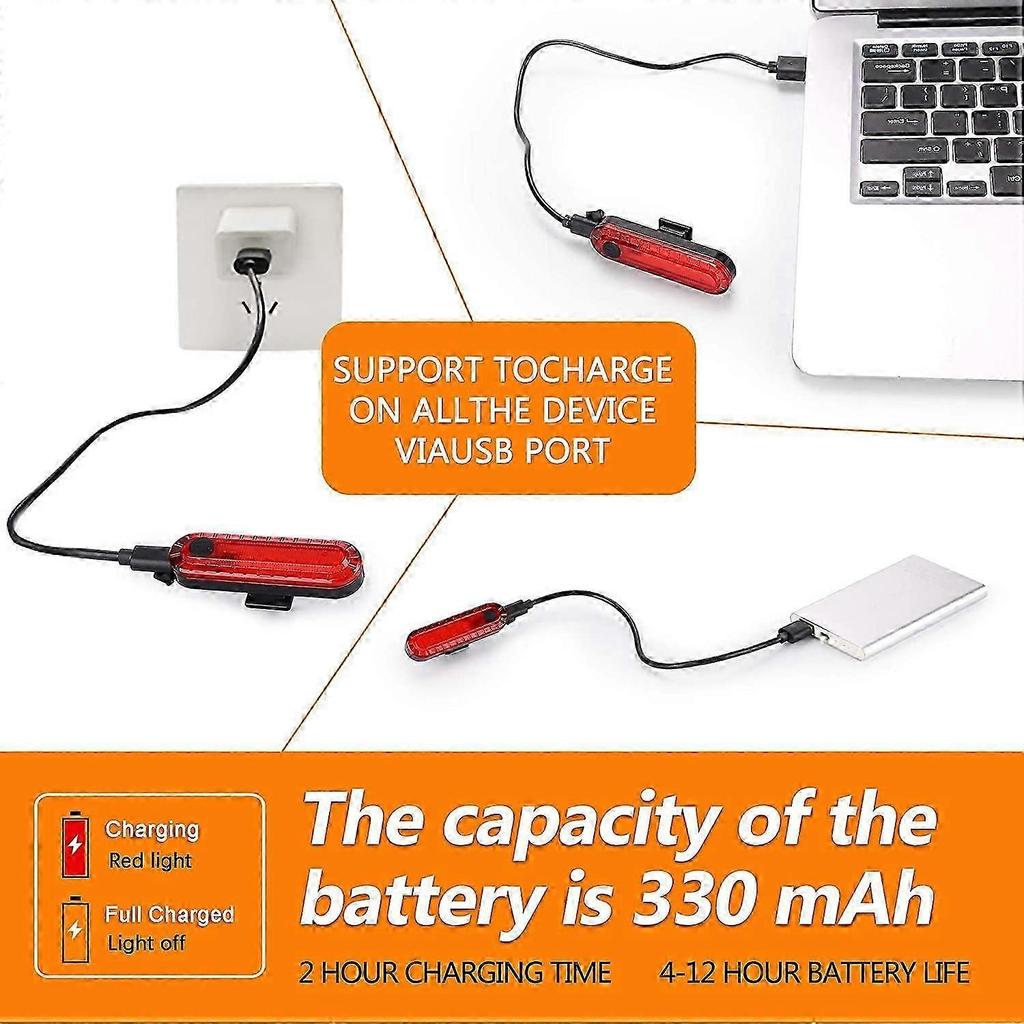 Powerful LED Bike Rear Light, Waterproof and USB Rechargeable2 Pcs Less