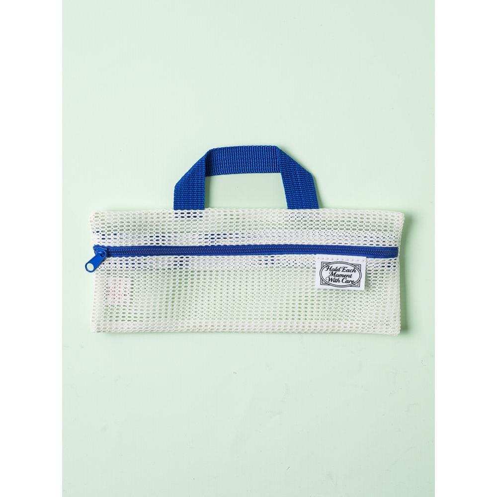 Daiso Lettering Mesh Handle Pouch Ivory