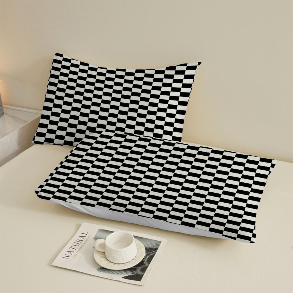 1pc Black White Grid Printed Fitted Sheet 100% Polyester Durable Bedding Set Sheet Ffor Home Bedroom Decoration Birthday Gift
