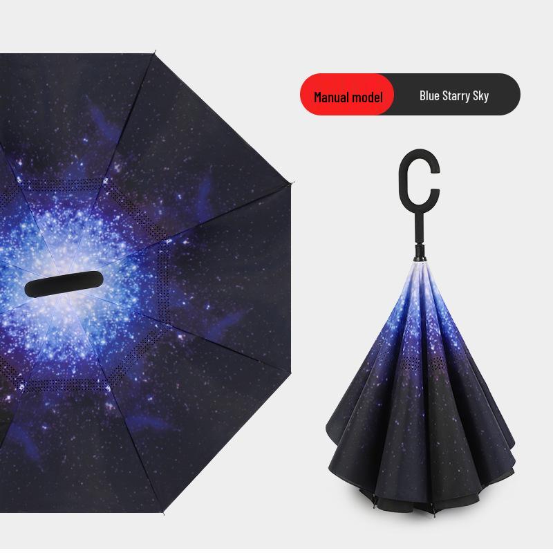 Custom Reverse Car Umbrella with Hands-Free C-Shaped Handle - Business Long Handle Umbrella with Logo Print for Men