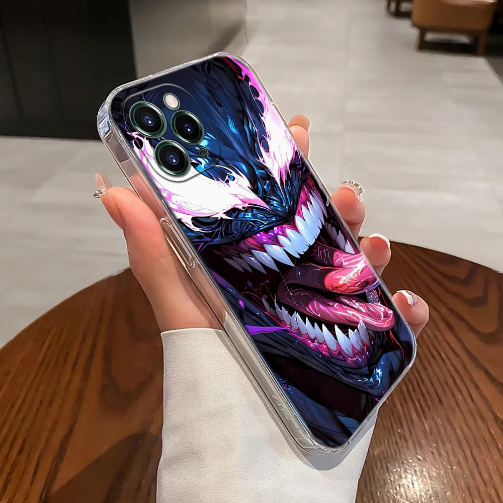 Venom Head Marvel Transparent Phone Case For iPhone 17 Pro Max 17E 11 12 13 14 15 16 Pro Max 15 Plus 17 Air 16E 7 XS Soft Cover