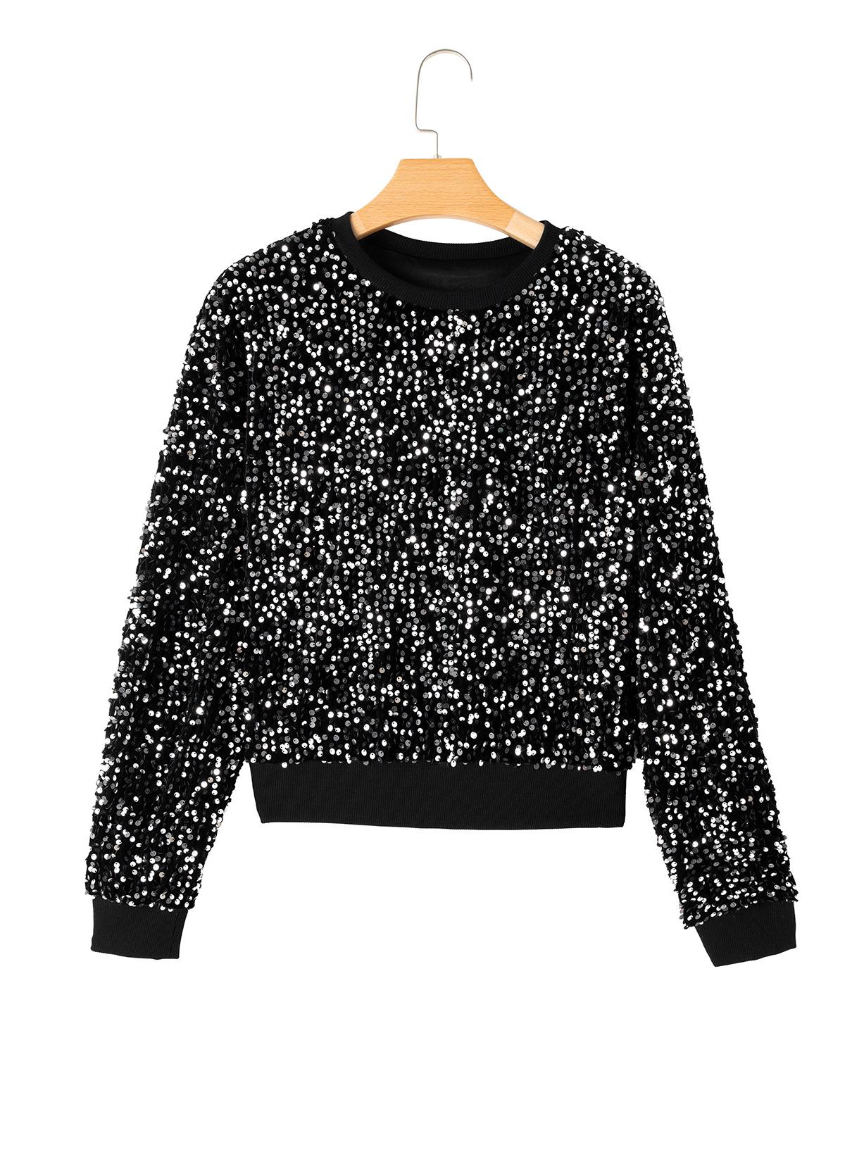 

Женский зимний пуловер с пайетками: Круглый вырез, длинный рукав, модный свободный крой. Medium