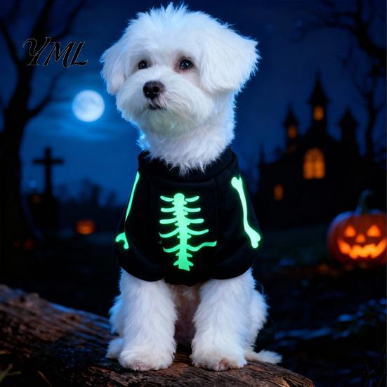 Small Breed Halloween Clothes Dog Jumpsuit, Glow-in-The-Dark Skeleton Pet Onesie, Spooky Soft Polyester Clothing Four-Legged for Dogs Trick-or-Treat