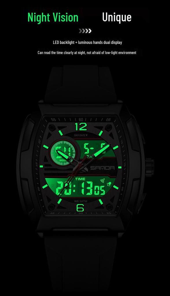 SANDA Men's Multifunctional Sports Watch - Dual Display, Waterproof, Casual & Versatile.