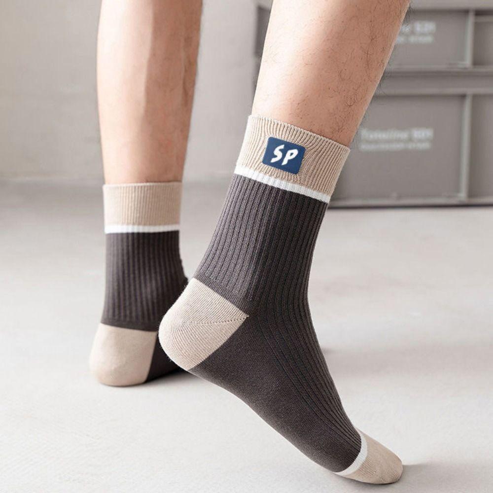 

5 пар спортивных коротких носков с буквенным принтом, деловые носки средней длины для мужчин, эластичные мужские носки до щиколотки, спортивные