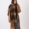 Tassel Plaid Wool Scarf Plush Long Shawl Retro Winter Cashmere Scarves  Autumn Winter