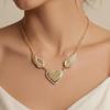 18K Gold-Plated Heart Wings Zirconia Pendant with Feather Ring Set - Stainless Steel, Fade Resistant