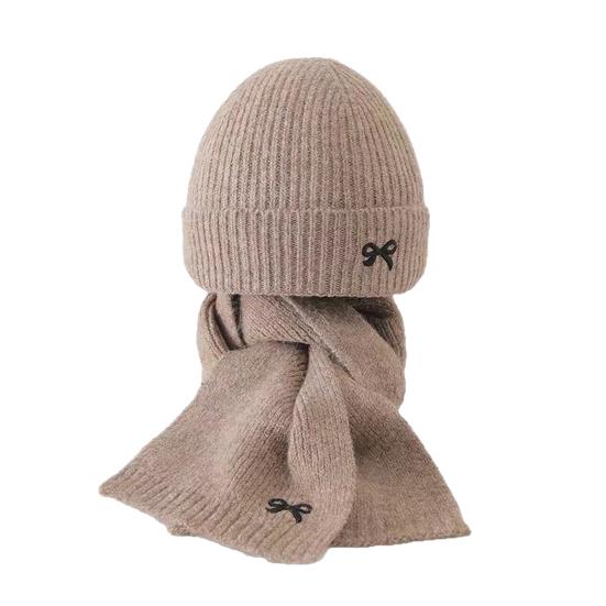 2Pcs/Set Children Hat Scarf Set Bow Knitted Hood Windproof Neck Scarf Set Thickened Soft Warm Cozy Autumn Winter Wear