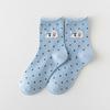 1 Pair Cotton Polka Dot Socks Cartoon Dog Cat Printed Middle Tube Socks Sweet Women Socks