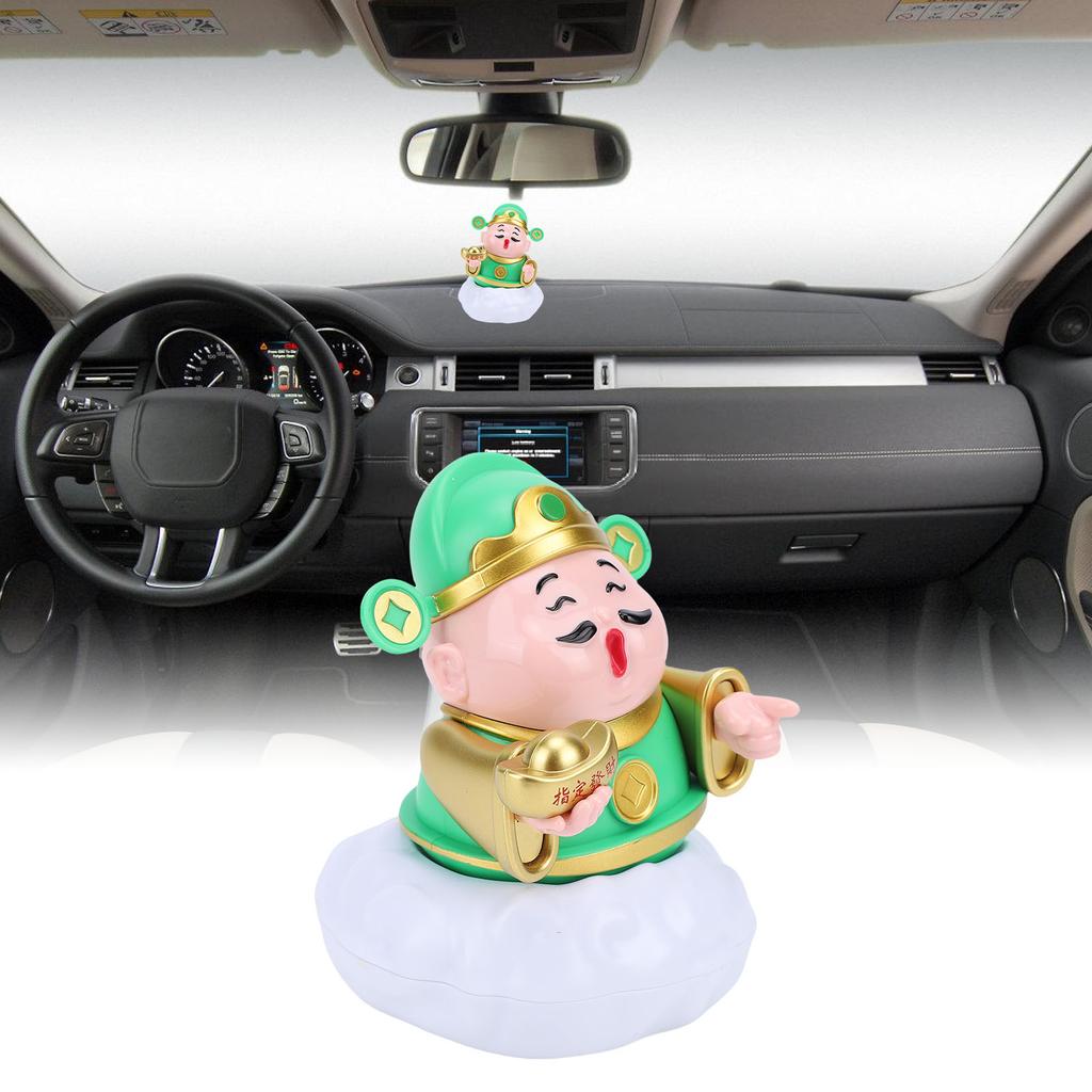 Cai Shen Statue Solar Powerd God of Wealth Fortune Sculpture with Swinging for Business Home Car Ornament Present