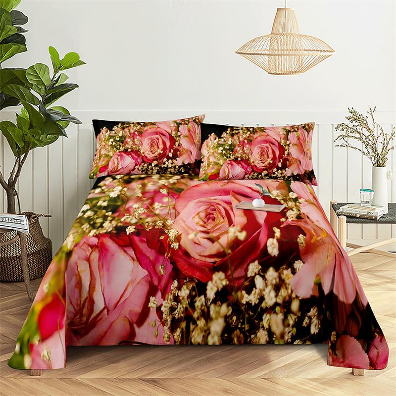 Home Bedsheets Luxury Rose Single Bedsheet Fashion Design Flowers Sheets Queen Size Bed Sheets Set Bed Sheets and Pillowcases