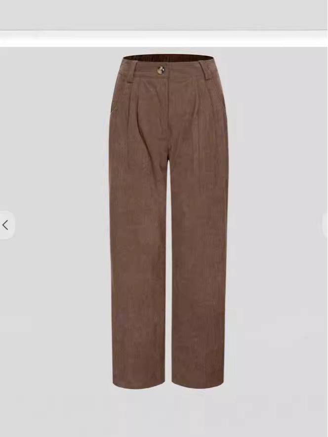 2026 Women's High Waist Casual Corduroy Pants - Solid Color, Loose Fit, Straight Leg