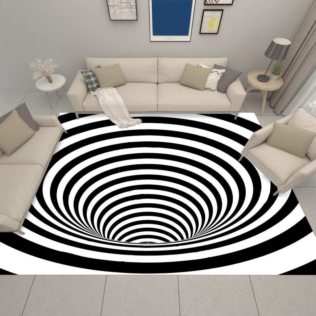 3D Three-Dimensional Large Carpet Door Mat Black And White Vortex Living Room Large Square Floor Mat Non-Slip Foot Mat