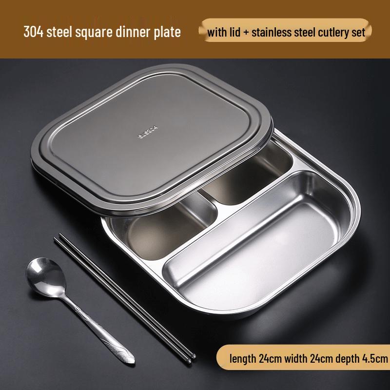 

3-Compartment Stainless Steel Lunch Box with Lid