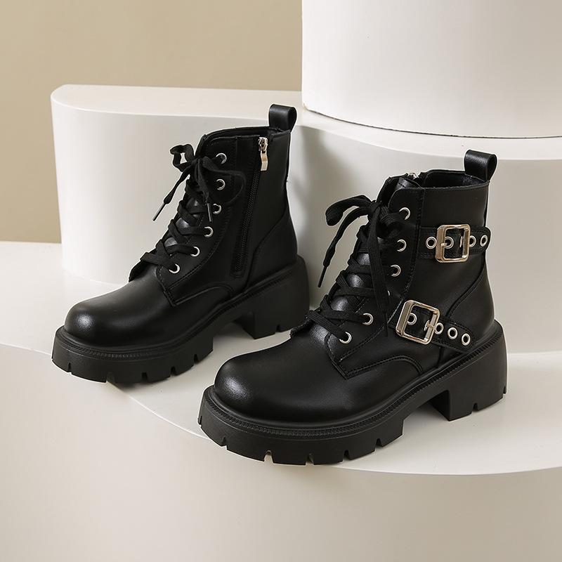 

Thick-soled Martin boots women s spring and autumn new retro tooling short boots black 40 чёрный