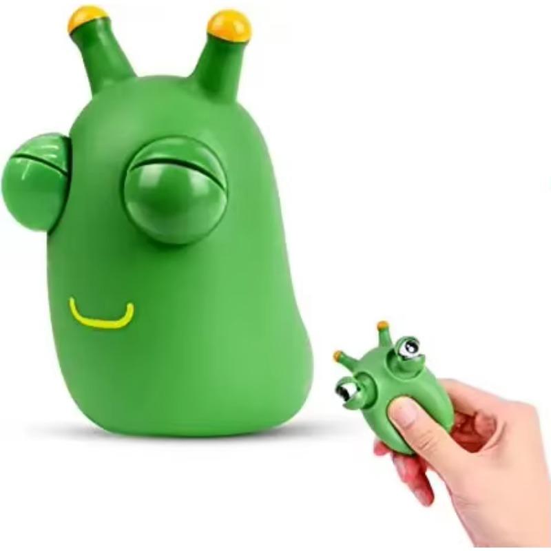 Green Bug Squeeze Toy Grass Eyes Popping Out Toy Sensory Fidget Toy Eyeball Bouncing Toy Slug Pop-it Toys for Toddler Kids
