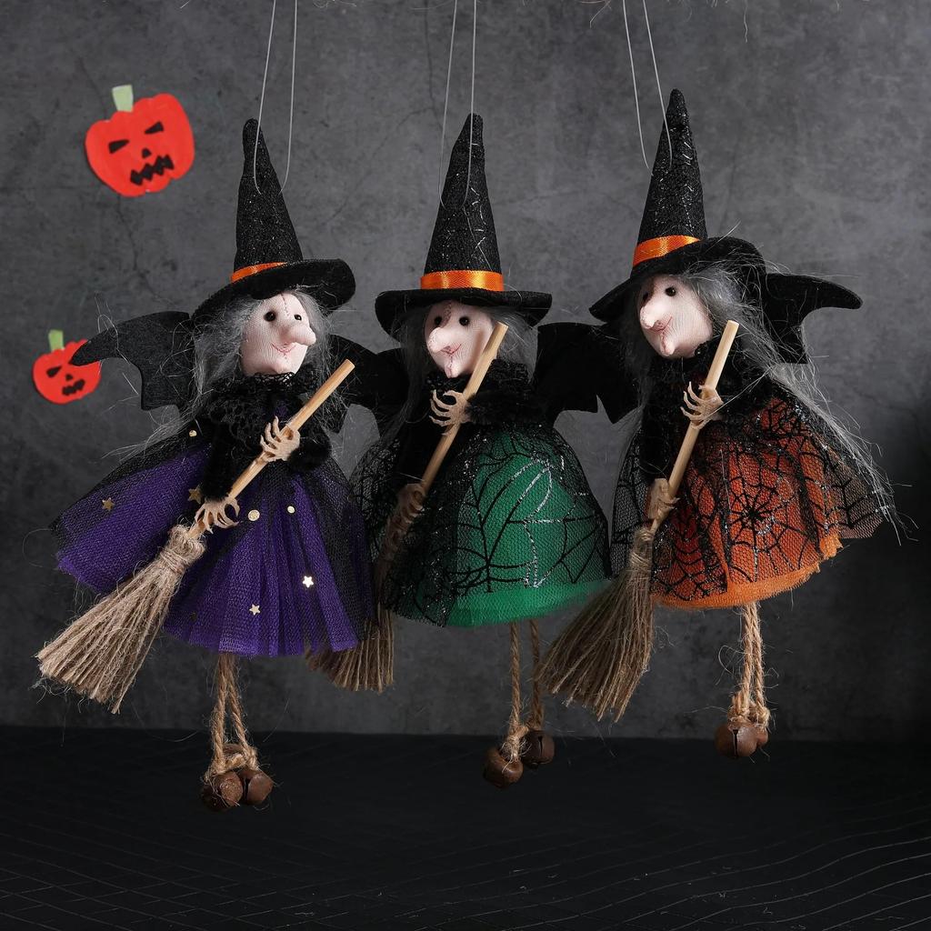 1pcs/3pcs Halloween witch doll angel hanging decorations with broom - no electricity required, suitable for multiple holiday ind