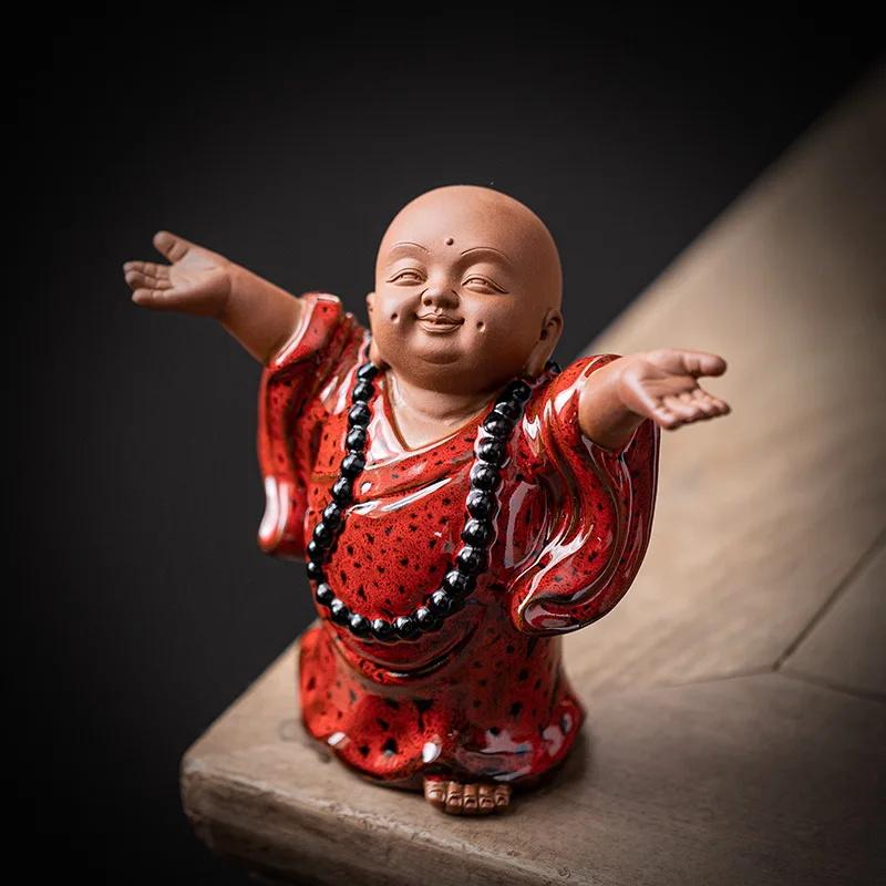 Ceramics Meditation Little Monk Statue- Chinese Characteristic Decorative Home, Room, Office Decoration Buddhist Gift