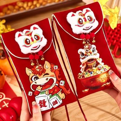 Chinese Style Velvet Red Envelopes 2026 Horse Year Traditional New Year Money Envelopes Best Wishes Cartoon Money Pocket