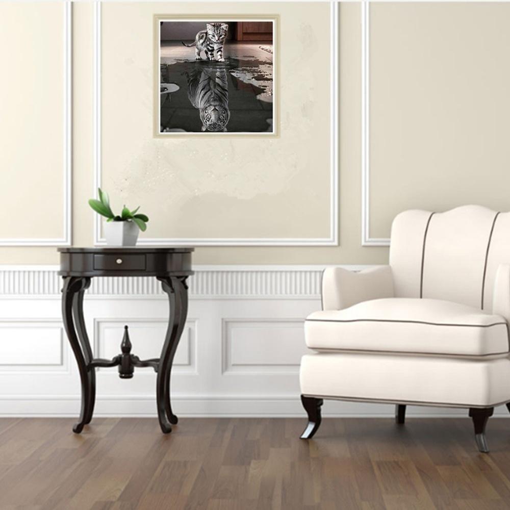 5D Diamantová DIY Křížková Výšivka Kočka a Tygr Odrazy Domácí Dekorace Malba Pozadí Nástěnné Umění W